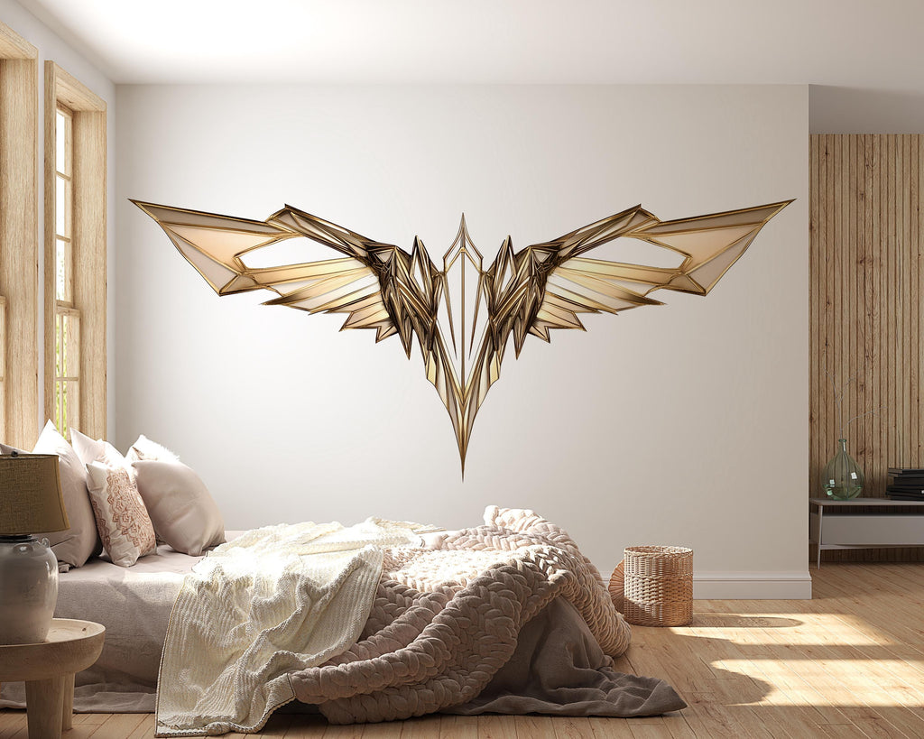 Abstract Wing Wall Decal, Modern Gold Wings Wall Sticker, Luxury Angel Wing Wall Art, Geometric Wing Wall Decor, Peel And Stick Decal