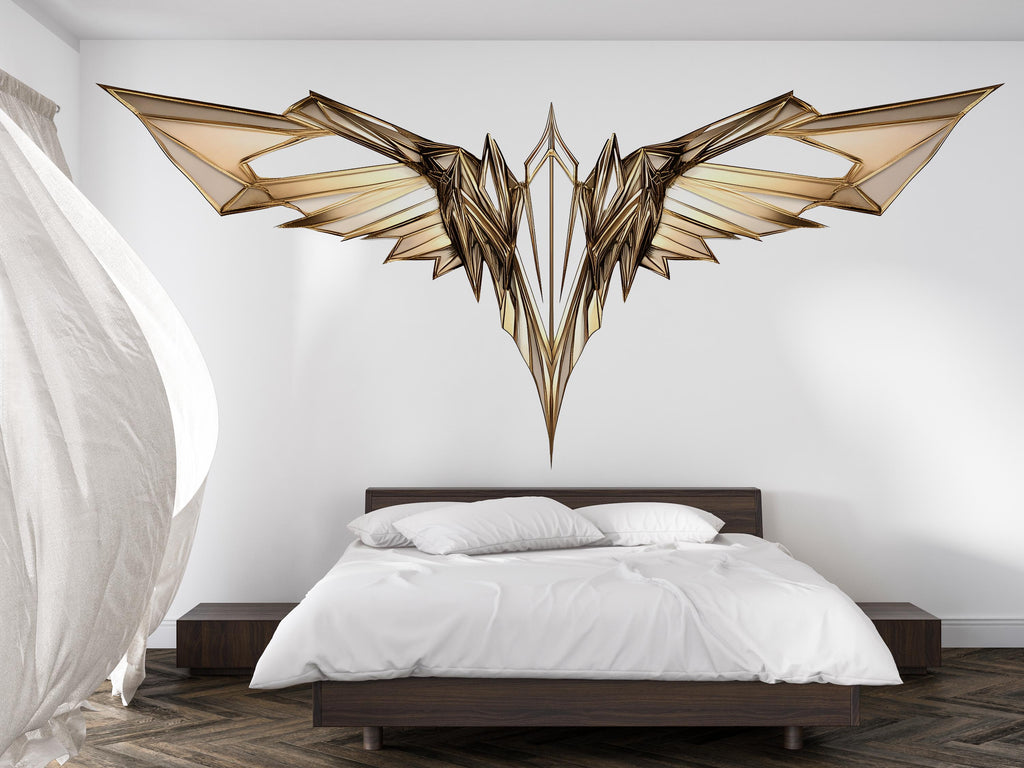 Abstract Wing Wall Decal, Modern Gold Wings Wall Sticker, Luxury Angel Wing Wall Art, Geometric Wing Wall Decor, Peel And Stick Decal