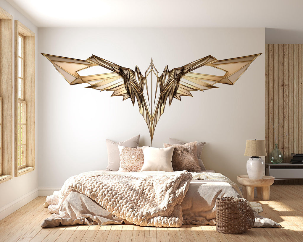 Abstract Wing Wall Decal, Modern Gold Wings Wall Sticker, Luxury Angel Wing Wall Art, Geometric Wing Wall Decor, Peel And Stick Decal