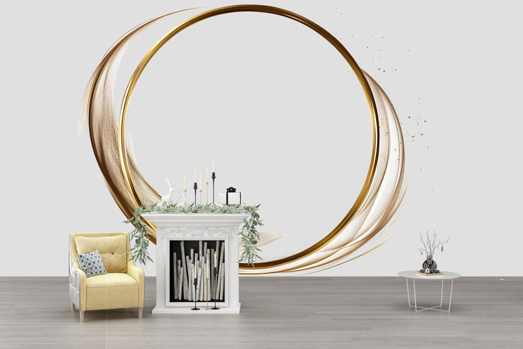 Minimalist Gold Circle Wall Decal, Abstract Line Art Wall Sticker, Modern Bedroom Wall Decor, Neutral Home Wall Art, Peel And Stick Wall