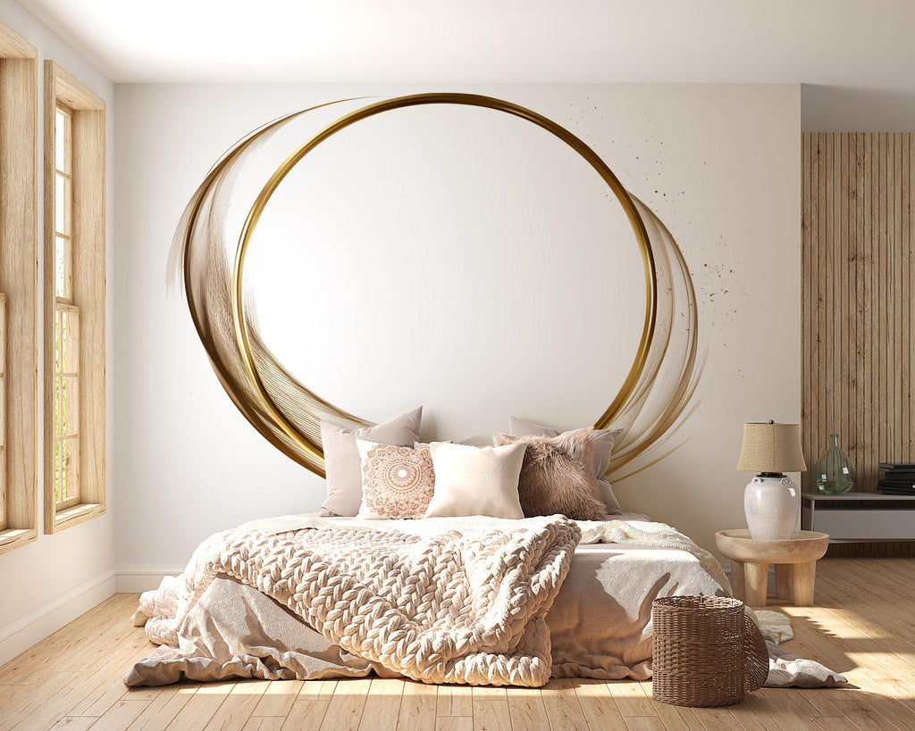 Minimalist Gold Circle Wall Decal, Abstract Line Art Wall Sticker, Modern Bedroom Wall Decor, Neutral Home Wall Art, Peel And Stick Wall