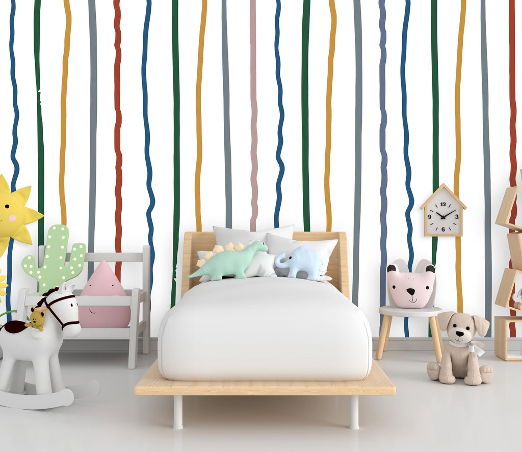 Stripe Watercolor Wall Mural – Stripe Peel stick decor Stripe wall decal, Stripe art Kids Room or Nursery 1018RS