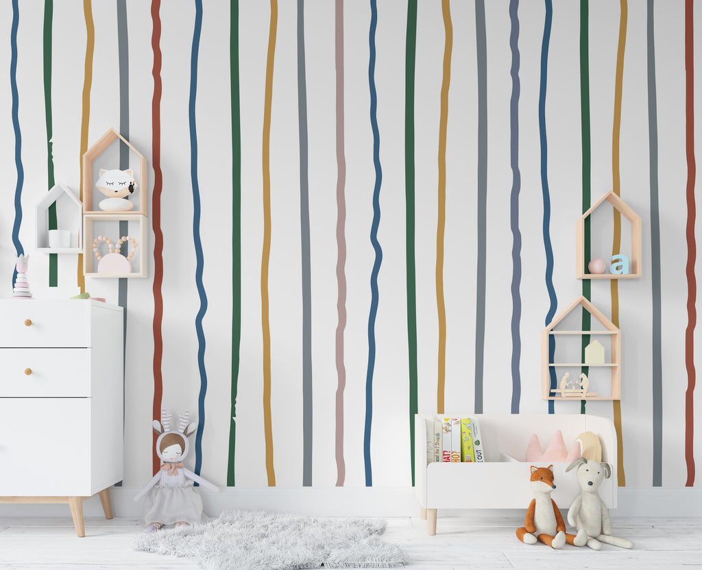 Stripe Watercolor Wall Mural – Stripe Peel stick decor Stripe wall decal, Stripe art Kids Room or Nursery 1018RS