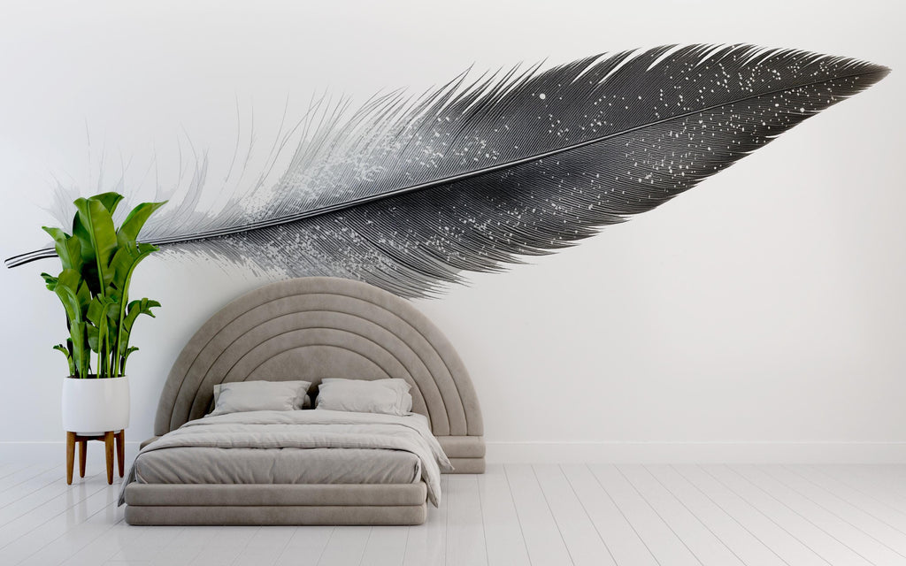 Minimalist Feather Wall Decal, Abstract Feather Wall Sticker, Modern Bedroom Wall Decor, Neutral Home Wall Art, Peel And Stick Wall Decal