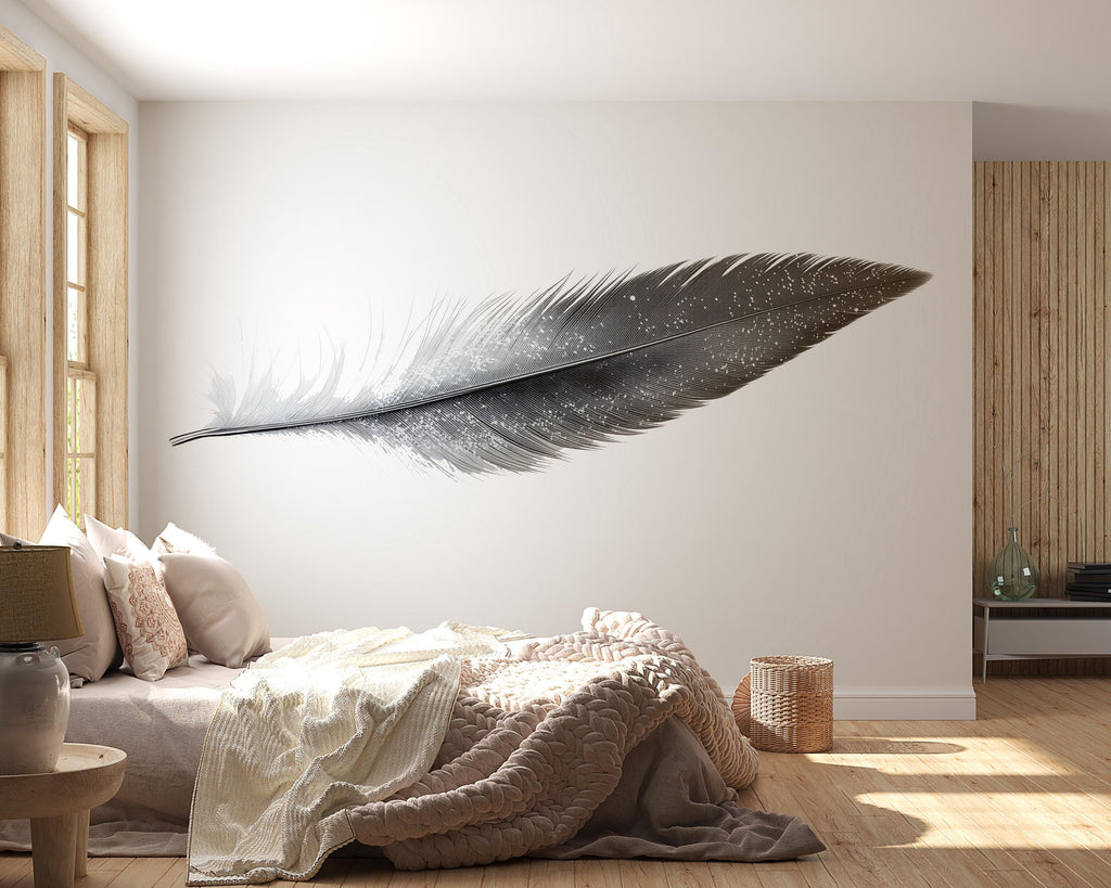 Minimalist Feather Wall Decal, Abstract Feather Wall Sticker, Modern Bedroom Wall Decor, Neutral Home Wall Art, Peel And Stick Wall Decal