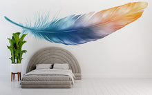 Load image into Gallery viewer, Minimalist Feather Wall Decal, Blue Gold Feather Wall Sticker, Modern Bedroom Wall Decor, Neutral Boho Wall Art, Peel And Stick Wall Decal