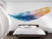 Load image into Gallery viewer, Minimalist Feather Wall Decal, Blue Gold Feather Wall Sticker, Modern Bedroom Wall Decor, Neutral Boho Wall Art, Peel And Stick Wall Decal