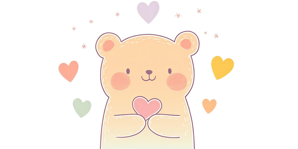 Kawaii Bear Wall Decal With Hearts For Nursery Or Kids Room, Cute Pastel Bear Wall Sticker, Baby Room Wall Art, Peel And Stick Decor