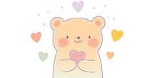 Load image into Gallery viewer, Kawaii Bear Wall Decal With Hearts For Nursery Or Kids Room, Cute Pastel Bear Wall Sticker, Baby Room Wall Art, Peel And Stick Decor