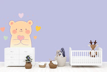 Load image into Gallery viewer, Kawaii Bear Wall Decal With Hearts For Nursery Or Kids Room, Cute Pastel Bear Wall Sticker, Baby Room Wall Art, Peel And Stick Decor