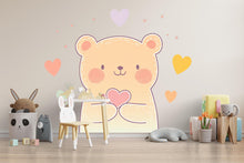 Load image into Gallery viewer, Kawaii Bear Wall Decal With Hearts For Nursery Or Kids Room, Cute Pastel Bear Wall Sticker, Baby Room Wall Art, Peel And Stick Decor