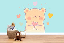 Load image into Gallery viewer, Kawaii Bear Wall Decal With Hearts For Nursery Or Kids Room, Cute Pastel Bear Wall Sticker, Baby Room Wall Art, Peel And Stick Decor