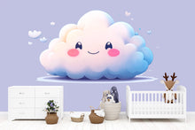 Load image into Gallery viewer, Kawaii Cloud Wall Decal For Nursery Or Kids Room, Cute Smiling Cloud Wall Sticker, Baby Room Wall Art, Peel And Stick Decor
