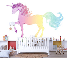 Load image into Gallery viewer, Kawaii Unicorn Wall Decal For Nursery Or Kids Room, Rainbow Unicorn Wall Sticker, Cute Fantasy Baby Room Wall Art, Peel And Stick Decor