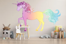 Load image into Gallery viewer, Kawaii Unicorn Wall Decal For Nursery Or Kids Room, Rainbow Unicorn Wall Sticker, Cute Fantasy Baby Room Wall Art, Peel And Stick Decor