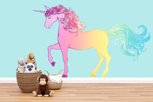 Load image into Gallery viewer, Kawaii Unicorn Wall Decal For Nursery Or Kids Room, Rainbow Unicorn Wall Sticker, Cute Fantasy Baby Room Wall Art, Peel And Stick Decor