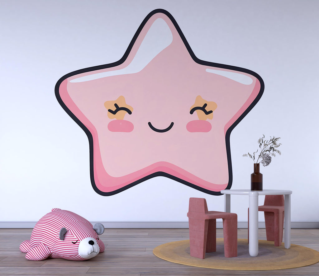 Kawaii Star Wall Decal For Nursery Or Kids Room, Cute Smiling Star Wall Sticker, Pastel Baby Room Wall Art, Peel And Stick Decor