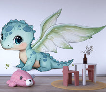 Load image into Gallery viewer, Kawaii Dragon Wall Decal For Nursery Or Kids Room, Cute Baby Dragon Wall Sticker, Fantasy Animal Baby Room Wall Art, Peel And Stick Decor