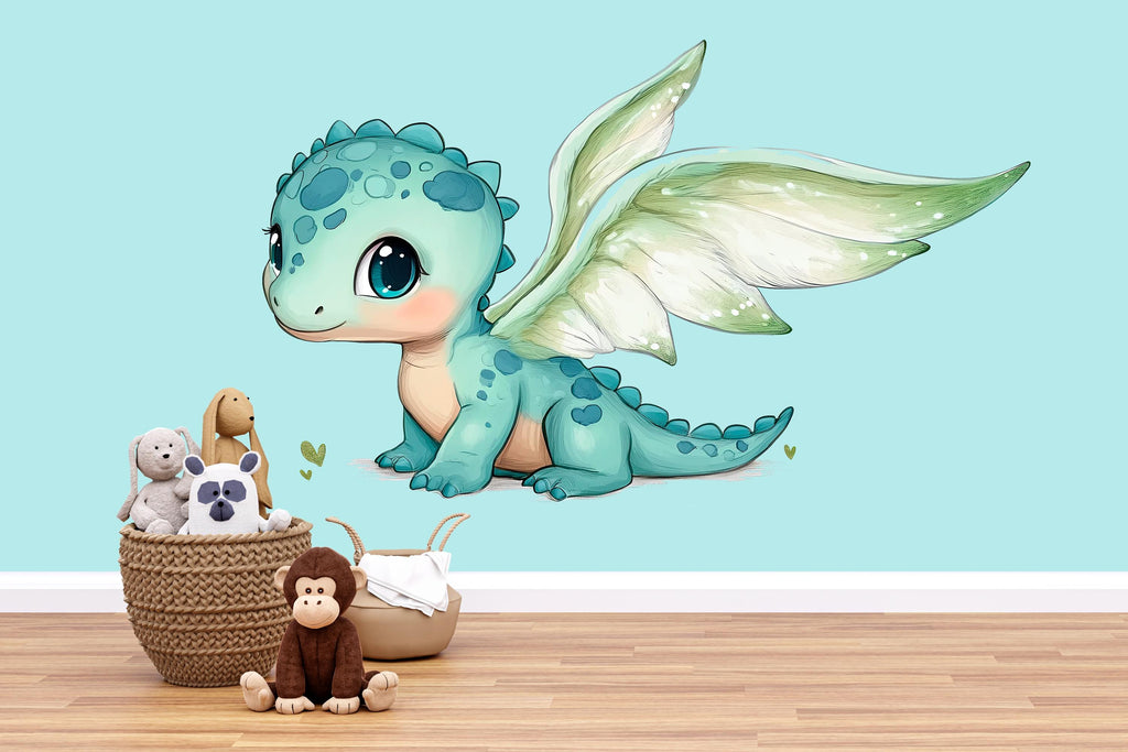 Kawaii Dragon Wall Decal For Nursery Or Kids Room, Cute Baby Dragon Wall Sticker, Fantasy Animal Baby Room Wall Art, Peel And Stick Decor