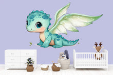 Load image into Gallery viewer, Kawaii Dragon Wall Decal For Nursery Or Kids Room, Cute Baby Dragon Wall Sticker, Fantasy Animal Baby Room Wall Art, Peel And Stick Decor