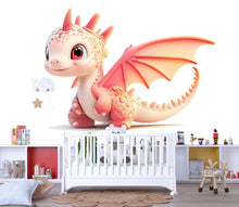 Load image into Gallery viewer, Kawaii Dragon Wall Decal For Nursery Or Kids Room, Cute Pink Baby Dragon Wall Sticker, Fantasy Baby Room Wall Art, Peel And Stick Decor