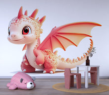 Load image into Gallery viewer, Kawaii Dragon Wall Decal For Nursery Or Kids Room, Cute Pink Baby Dragon Wall Sticker, Fantasy Baby Room Wall Art, Peel And Stick Decor