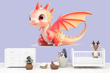 Load image into Gallery viewer, Kawaii Dragon Wall Decal For Nursery Or Kids Room, Cute Pink Baby Dragon Wall Sticker, Fantasy Baby Room Wall Art, Peel And Stick Decor