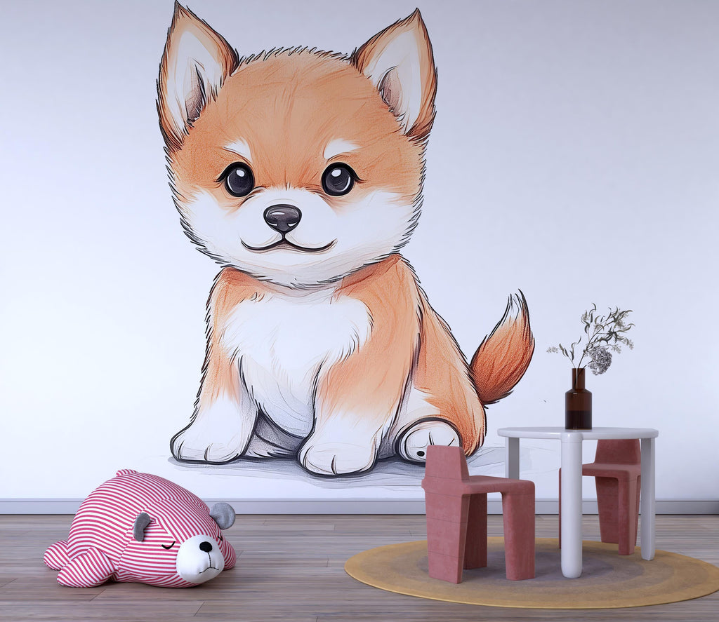 Kawaii Puppy Wall Decal For Nursery Or Kids Room, Cute Dog Wall Sticker, Baby Animal Nursery Wall Art, Peel And Stick Decor