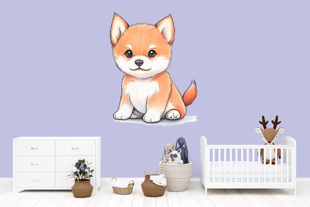 Kawaii Puppy Wall Decal For Nursery Or Kids Room, Cute Dog Wall Sticker, Baby Animal Nursery Wall Art, Peel And Stick Decor