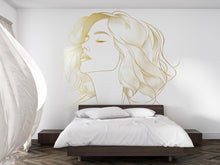 Load image into Gallery viewer, Gold Line Art Woman Wall Decal, Minimalist Female Face Wall Sticker, Modern Bedroom Wall Decor, Elegant Portrait Wall Art