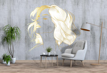 Load image into Gallery viewer, Gold Line Art Woman Wall Decal, Minimalist Female Face Wall Sticker, Modern Bedroom Wall Decor, Elegant Portrait Wall Art