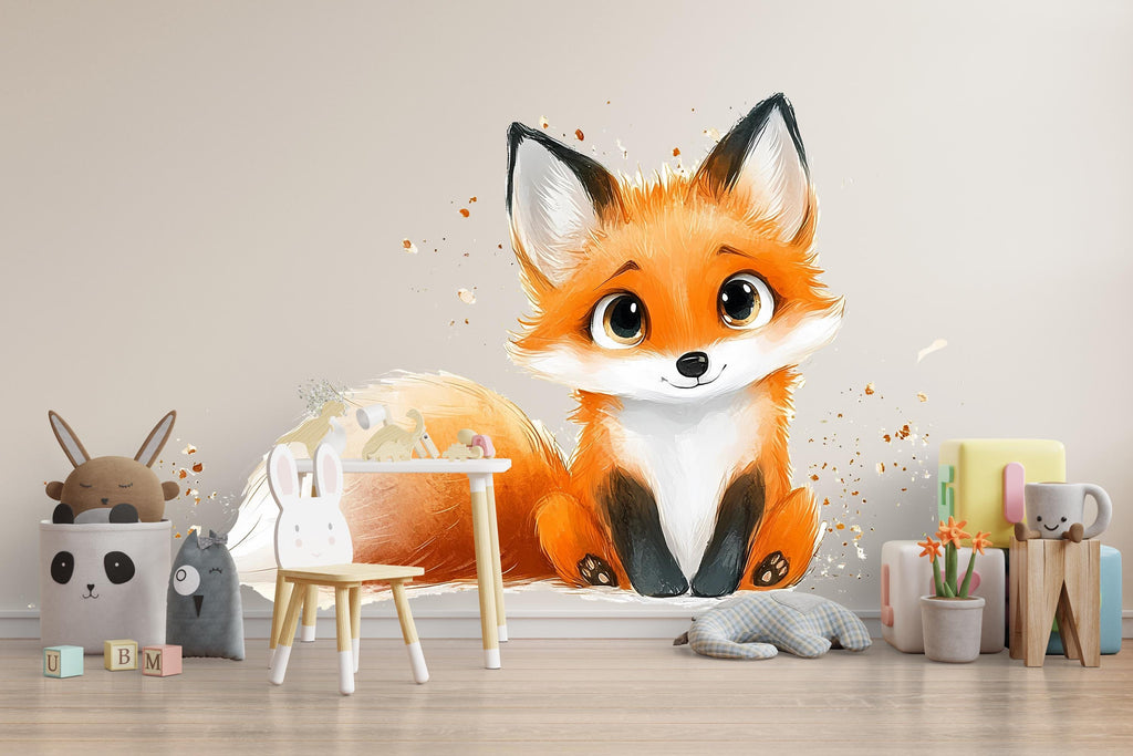 Kawaii Fox Wall Decal For Nursery Or Kids Room, Cute Woodland Fox Wall Sticker, Baby Animal Nursery Wall Art, Peel And Stick Decor