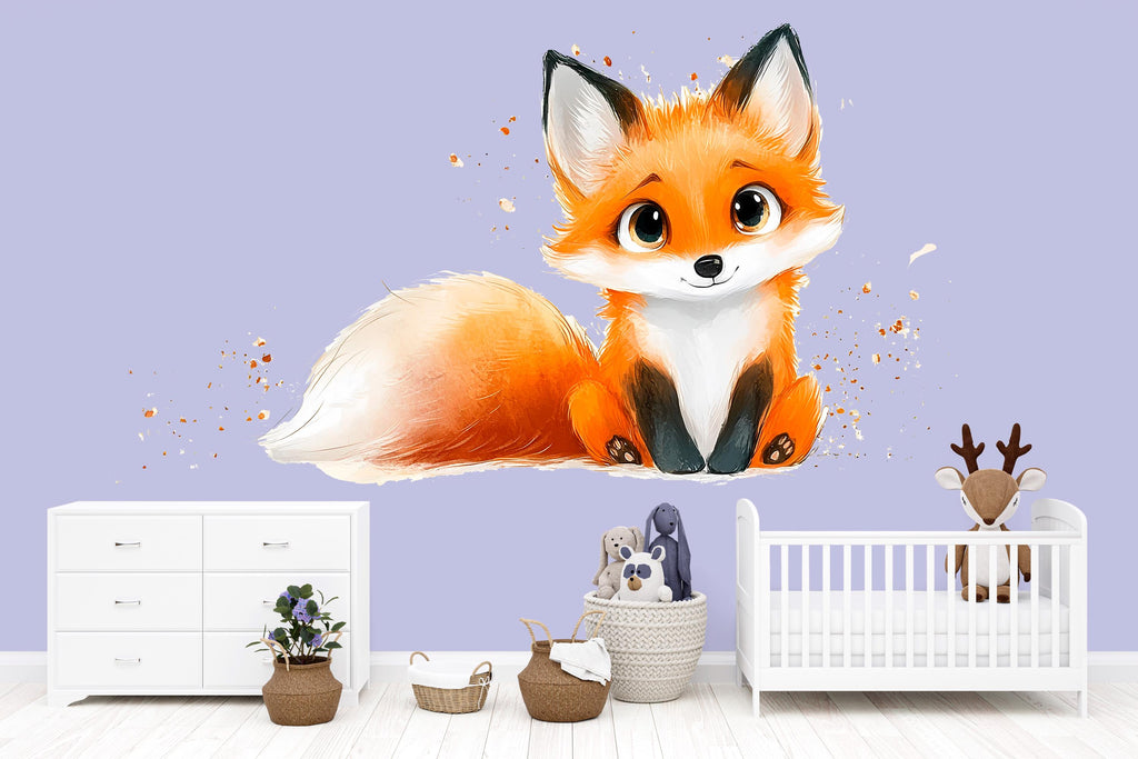 Kawaii Fox Wall Decal For Nursery Or Kids Room, Cute Woodland Fox Wall Sticker, Baby Animal Nursery Wall Art, Peel And Stick Decor