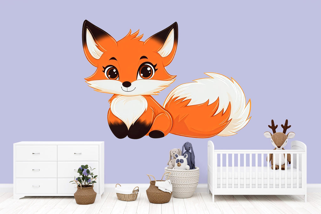 Kawaii Fox Wall Decal For Nursery Or Kids Room, Cute Cartoon Fox Wall Sticker, Woodland Animal Nursery Wall Art, Peel And Stick Decor