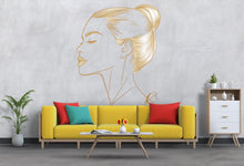 Load image into Gallery viewer, Gold Line Art Woman Wall Decal, Minimalist Female Profile Wall Sticker, Elegant Bedroom Wall Decor, Modern Beauty Room Wall Art