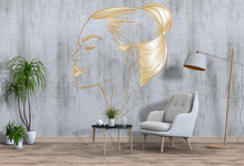 Load image into Gallery viewer, Gold Line Art Woman Wall Decal, Minimalist Female Profile Wall Sticker, Elegant Bedroom Wall Decor, Modern Beauty Room Wall Art
