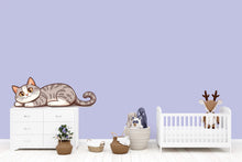 Load image into Gallery viewer, Kawaii Gray Cat Wall Decal For Nursery Or Kids Room, Cute Cat Wall Sticker, Sleeping Cat Wall Art, Peel And Stick Nursery Decor