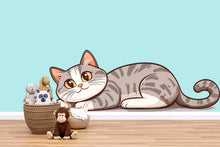 Load image into Gallery viewer, Kawaii Gray Cat Wall Decal For Nursery Or Kids Room, Cute Cat Wall Sticker, Sleeping Cat Wall Art, Peel And Stick Nursery Decor