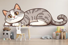 Load image into Gallery viewer, Kawaii Gray Cat Wall Decal For Nursery Or Kids Room, Cute Cat Wall Sticker, Sleeping Cat Wall Art, Peel And Stick Nursery Decor