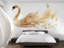 Load image into Gallery viewer, Golden Swan Wall Decal, Elegant Swan Wall Sticker, Luxury Bird Wall Art, Gold Swan Bedroom Decor, Peel And Stick Wall Decal, Modern Glam
