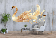 Load image into Gallery viewer, Golden Swan Wall Decal, Elegant Swan Wall Sticker, Luxury Bird Wall Art, Gold Swan Bedroom Decor, Peel And Stick Wall Decal, Modern Glam