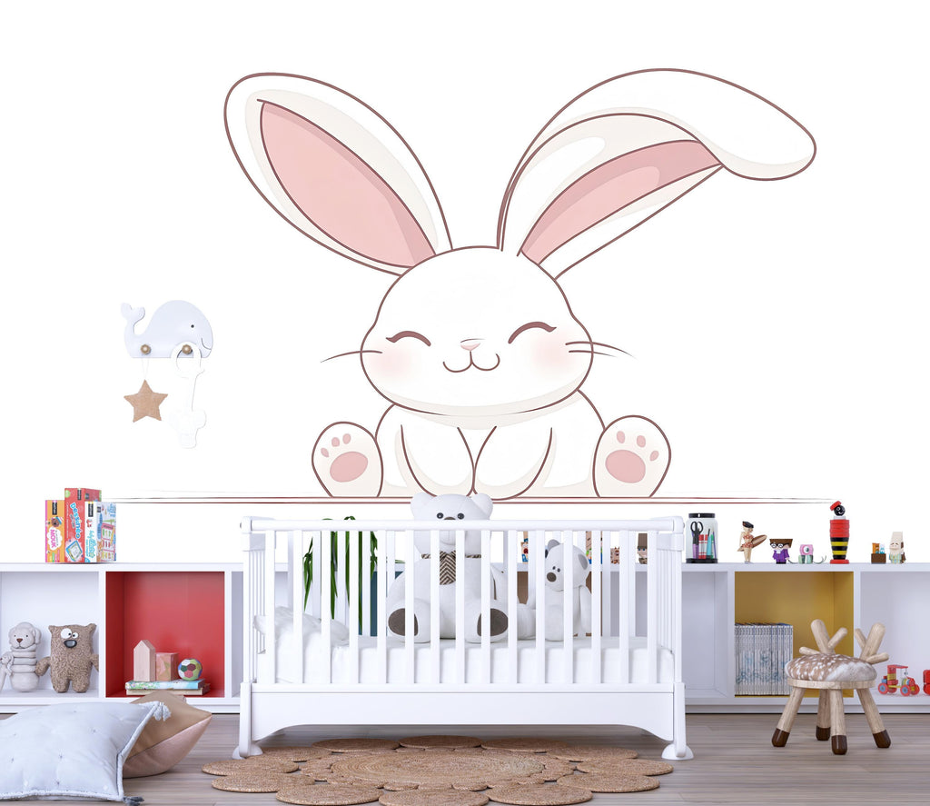 Kawaii Bunny Wall Decal For Nursery, Cute Rabbit Wall Sticker, Baby Room Wall Art, Neutral Nursery Decor, Peel And Stick Wall Decal