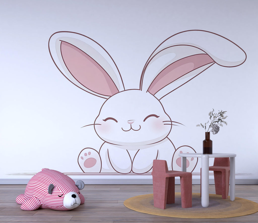 Kawaii Bunny Wall Decal For Nursery, Cute Rabbit Wall Sticker, Baby Room Wall Art, Neutral Nursery Decor, Peel And Stick Wall Decal