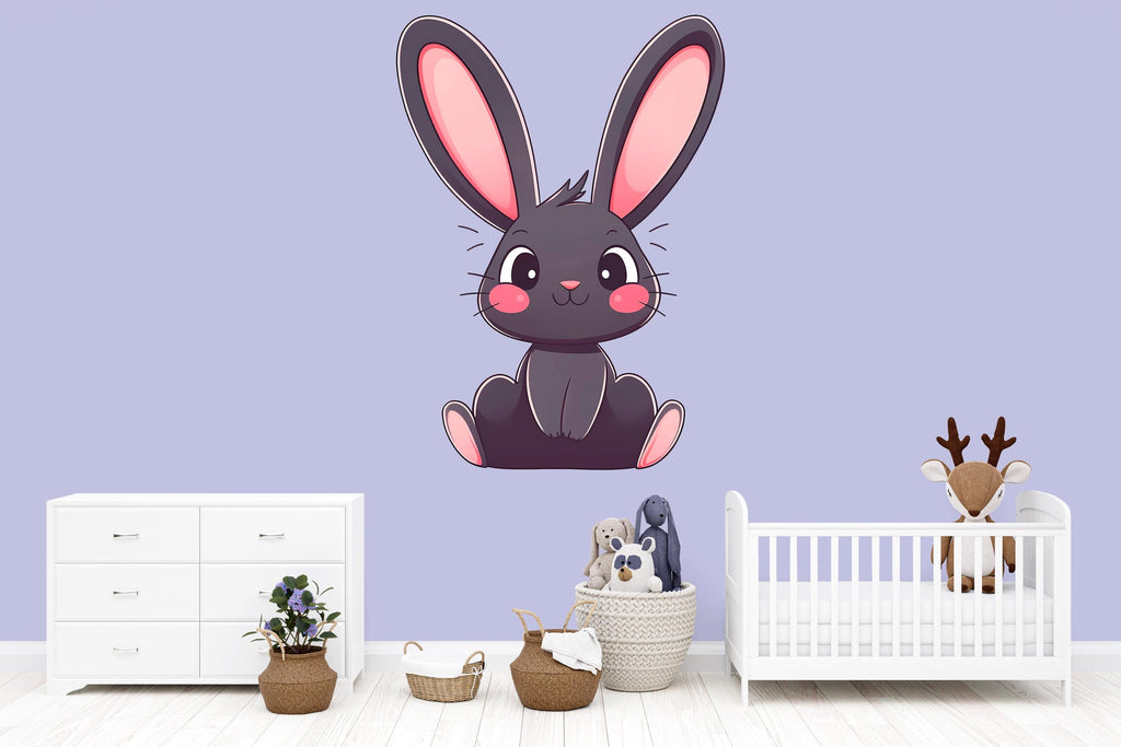 Kawaii Bunny Wall Decal For Nursery, Cute Rabbit Wall Sticker, Baby Room Wall Art, Neutral Kids Decor, Peel And Stick Wall Decal
