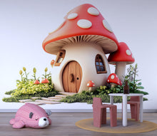 Load image into Gallery viewer, Kawaii Mushroom House Wall Decal, Fairy Cottage Wall Sticker, Whimsical Nursery Wall Art, Storybook Kids Room Decor, Peel And Stick Decal