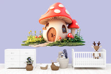 Load image into Gallery viewer, Kawaii Mushroom House Wall Decal, Fairy Cottage Wall Sticker, Whimsical Nursery Wall Art, Storybook Kids Room Decor, Peel And Stick Decal