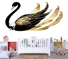 Load image into Gallery viewer, Black And Gold Swan Wall Decal, Elegant Swan Nursery Wall Sticker, Luxury Swan Wall Art, Baby Girl Nursery Decor, Peel And Stick Wall Decal