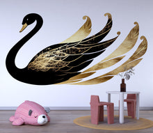 Load image into Gallery viewer, Black And Gold Swan Wall Decal, Elegant Swan Nursery Wall Sticker, Luxury Swan Wall Art, Baby Girl Nursery Decor, Peel And Stick Wall Decal