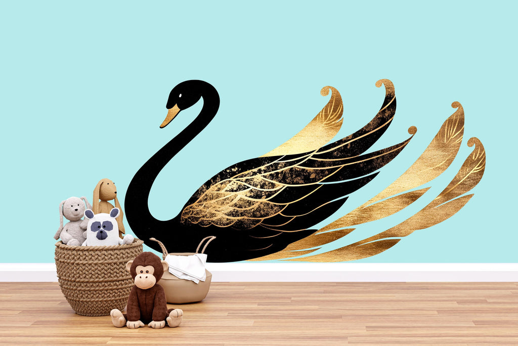 Black And Gold Swan Wall Decal, Elegant Swan Nursery Wall Sticker, Luxury Swan Wall Art, Baby Girl Nursery Decor, Peel And Stick Wall Decal
