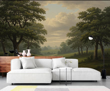 Load image into Gallery viewer, Forest Tree Wallpaper Mural, Birch Pine Trees, Dark Olive Green 238DE